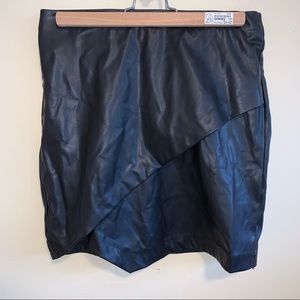 Faux Black Leather Crossed Skirt